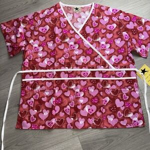 Black Star Women's Scrub Top Size XL Cute Hearts Valentines Medical Uniform New